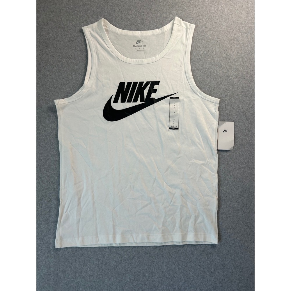 Nike Sportswear Mens Futura Logo Tank Top White Black AR4991-101 Large